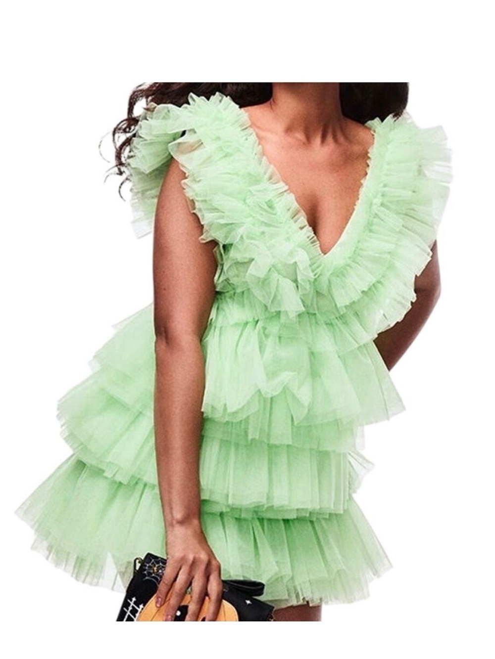 Betsey Johnson Layered Ruffle V-Neck Mini Dress in Mint